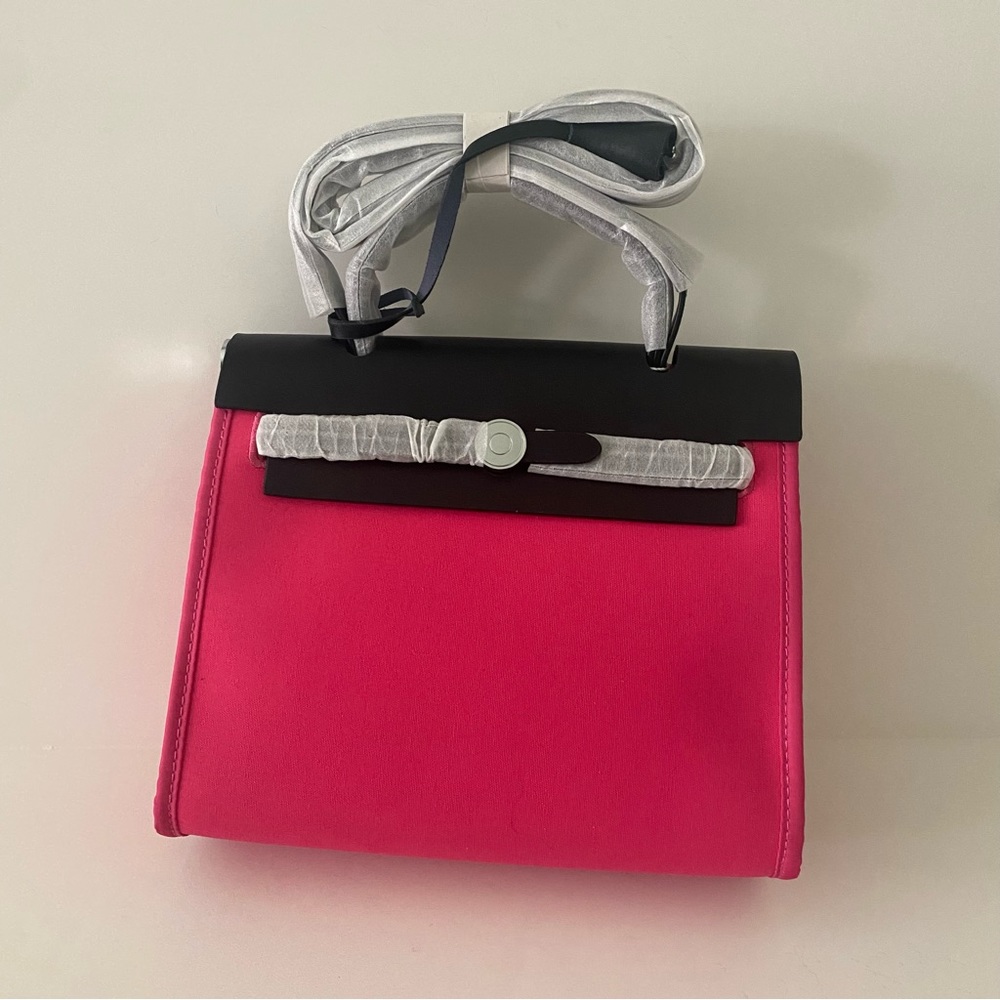 Hot Pink Black Colorblock 25 Canvas Textile Leather Crossbody Bag Pocket Lock B8